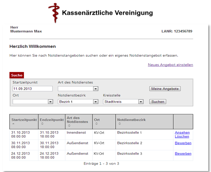 Entwicklung einer Notdiensttauschbörse für die KV